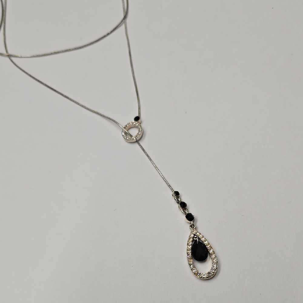 Monet Silver and Black Teardrop Necklace